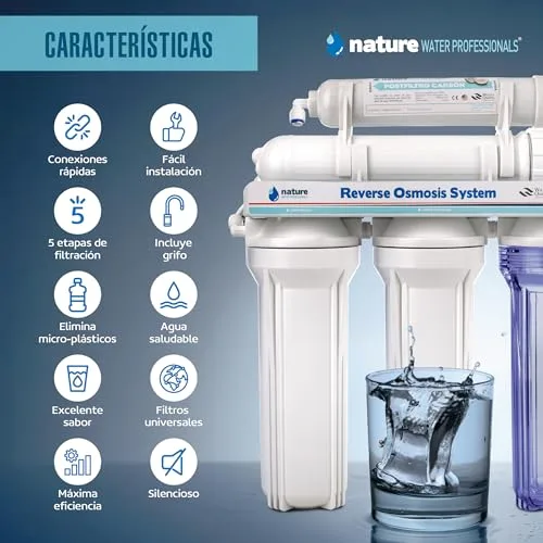 Vista 5 de Equipo de Osmosis Inversa - Kit para Osmosis de 5 Etapas - Capacidad para 6 L - Incluye Membrana de 75GPD, Deposito de Agua y Filtros - Nature Water Professionals