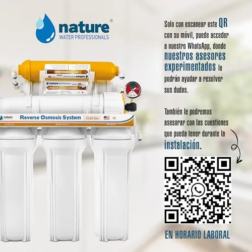 Vista 2 de NATURE WATER PROFESSIONALS Equipo de Osmosis Inversa - Kit para Osmosis de 6 Etapas - Capacidad para 5 L - Incluye Membrana Vontron de 50GPD, Deposito y Filtros