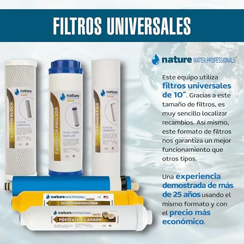 Vista 3 de NATURE WATER PROFESSIONALS Equipo de Osmosis Inversa - Kit para Osmosis de 6 Etapas - Capacidad para 5 L - Incluye Membrana Vontron de 50GPD, Deposito y Filtros