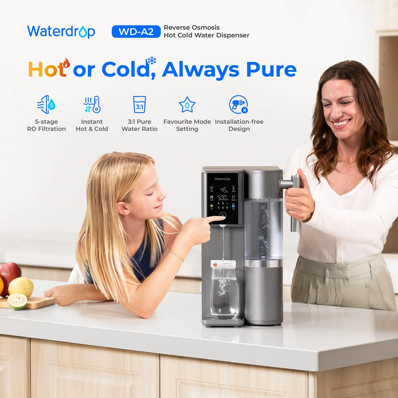 Vista 2 de Waterdrop Reverse Osmosis Hot Cold Water Dispenser, A2