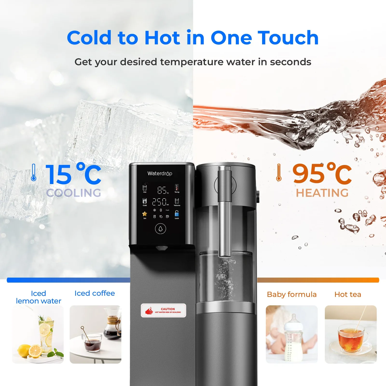 Vista 4 de Waterdrop Reverse Osmosis Hot Cold Water Dispenser, A2